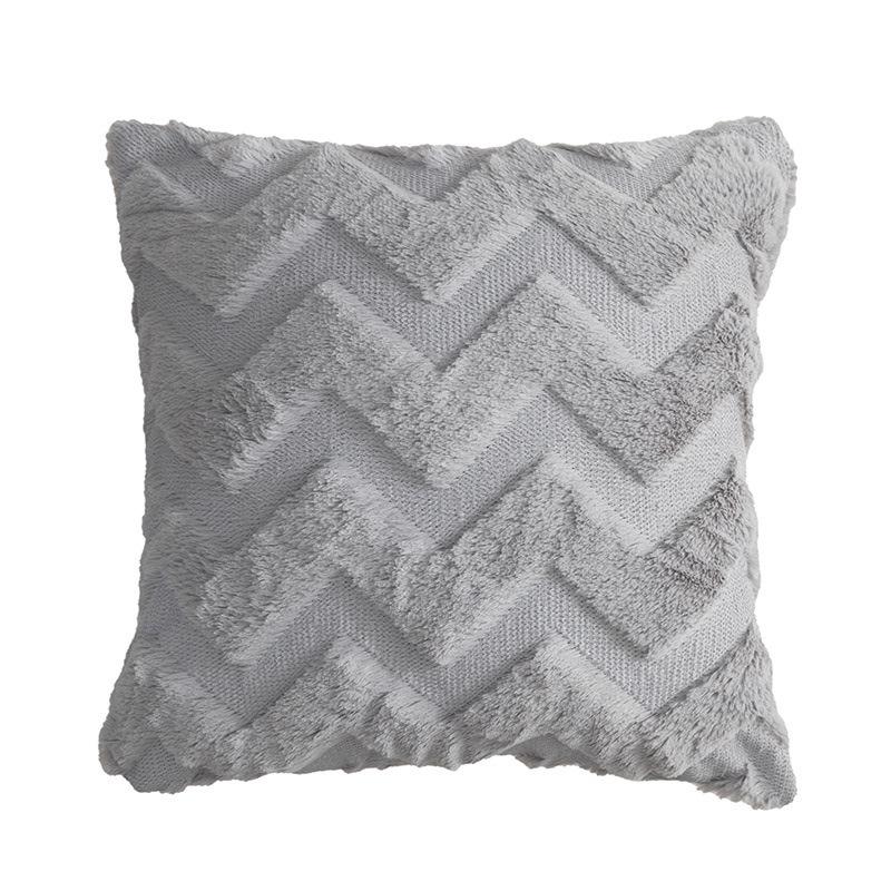 Solid Color Geometric Embroidered Plush Sofa Pillowcase