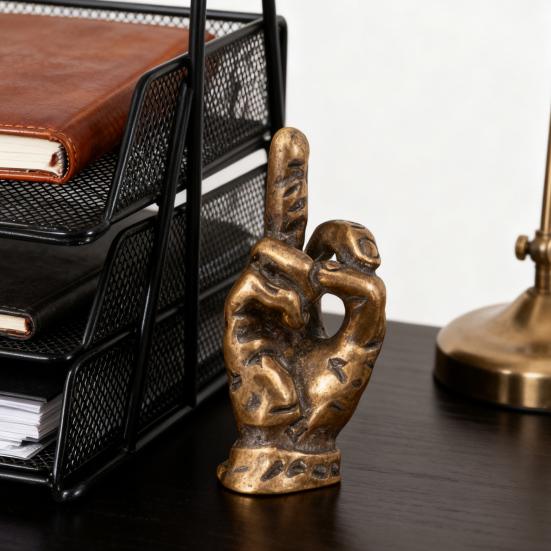 Middle Finger Figurine Brass Gold Freestanding Hand Sculpture Copper Middle Finger Pocket Lucky Charm