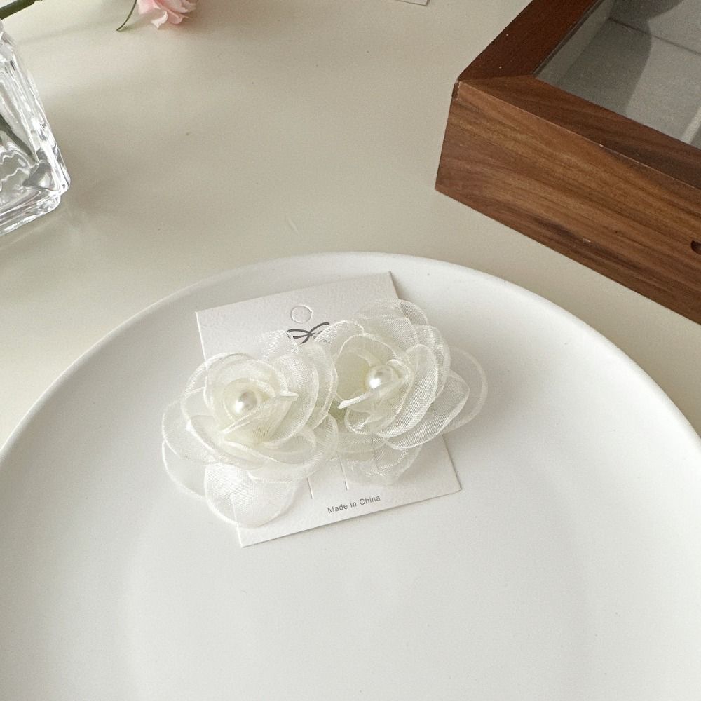 Temperament Elegant Flower Bridal Hairpin Luxury Camellia Bride Hair Clips Pearl White Wedding Headwear Hair Jewelry