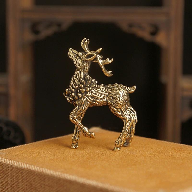 Deer Ornament Deer Statue Miniature Sika Miniature Figurines Solid Brass Tabletop Decoration Deer Sculpture Ornaments