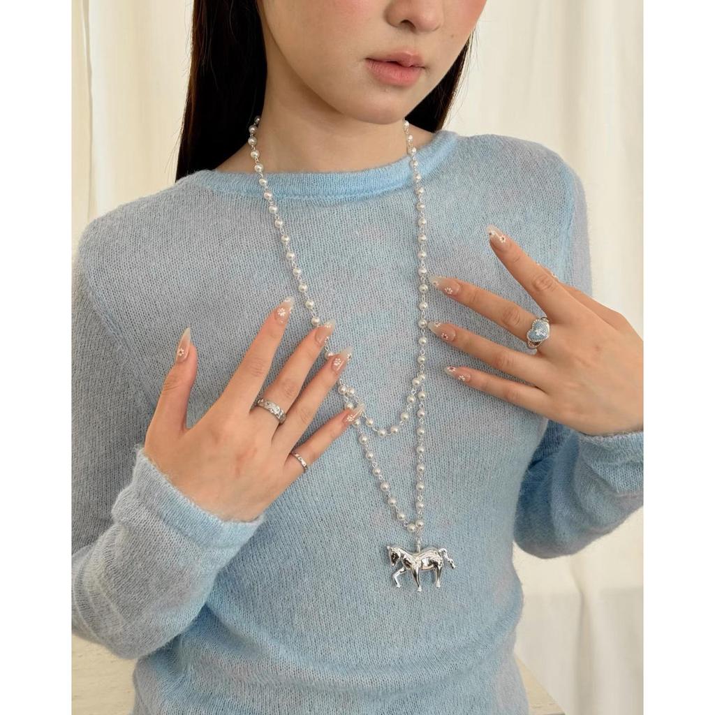 Zodiac Pearl Beaded Pony Necklace - Luxurious, Versatile Layered Sweater Chain for Women