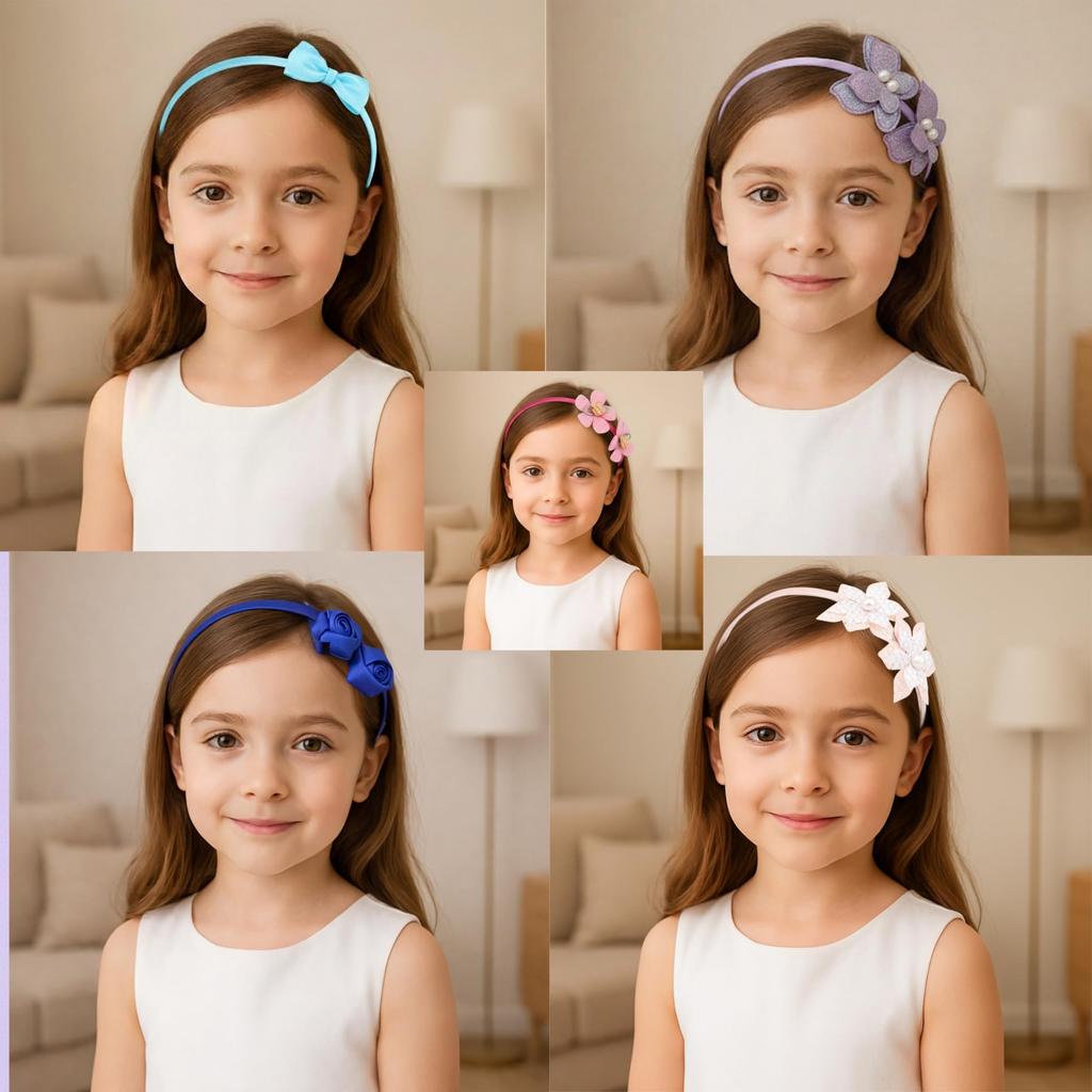 ANVIK (5pcs) Cute Stylish Fancy Satin Hairband Headband Head Band Hair Band for Kids Girls/ Floral,Butterfly ,Bow lightweight comfortable Hair Ac