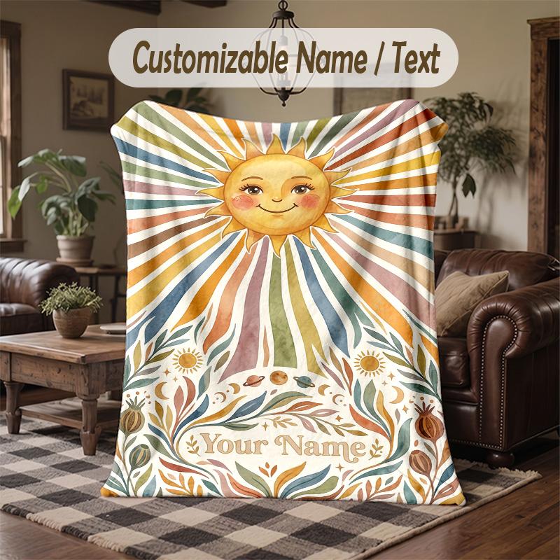Sunset Mangrove Elegance Theme Throw Blanket Custom Name Text Personalized Blanket Soft Cozy Blanket for Home Sofa Bed