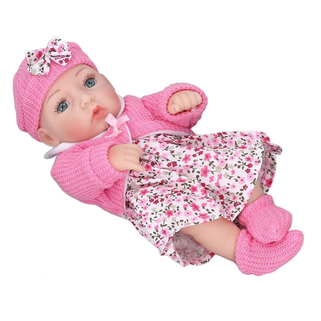 11in Length Newborn Girl Dolls Realistic Hand Painted Eye Pink Mouth Lifelike Baby Girl Doll