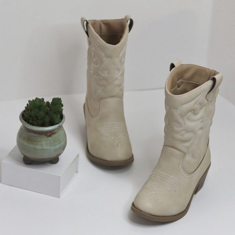 Children Mid Length Boots 2024 Korean Style Autumn Winter New Girls Soft Sole Fashion Vintage Kids Leather Boots Elegant Soft