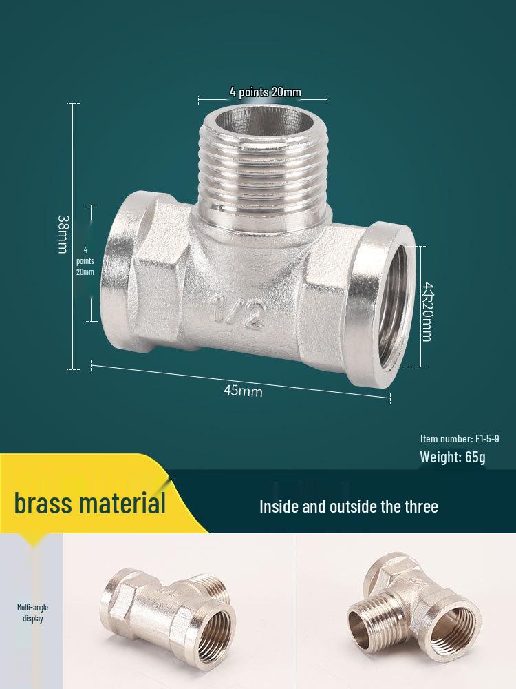 DN15 Tee Diverter: Copper/Stainless Steel, Internal/External Thread, One-In-Two-Out Water Pipe Connector