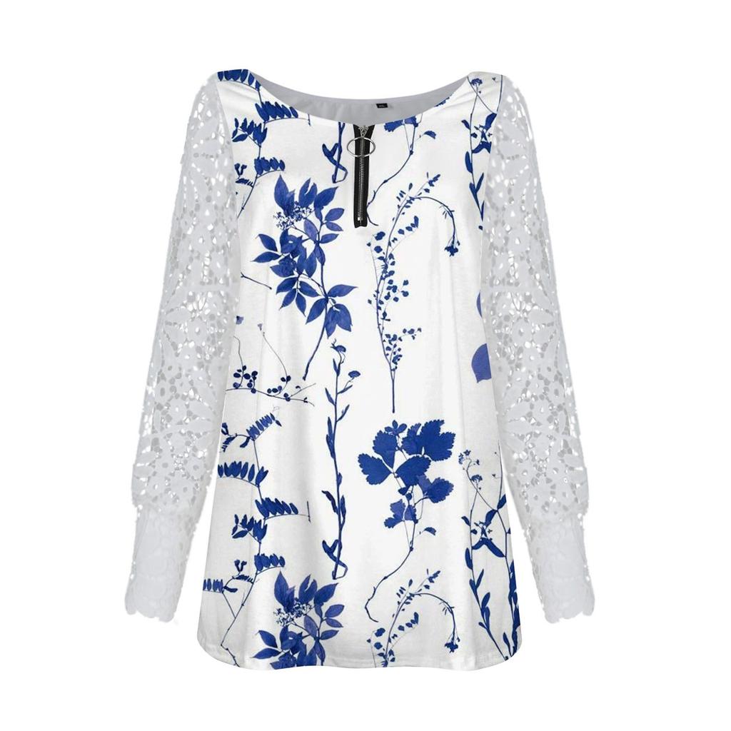 Women's T-shirt Printed Lace Sleeve Printed Top