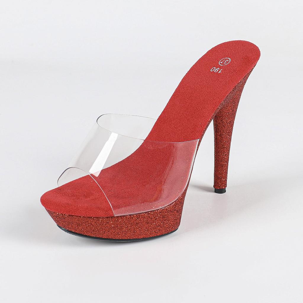 High-heeled Sandals Women's 2025 Summer New Thin-heeled Waterproof Table Rhinestone Model Catwalk Dress Shoes 13CM LFD-1099-Q9