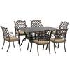 7 PCs Garden Patio Dining Set with Parasol Hole, Cast Aluminium Outdoor Furniture Set with Six Cushioned Chairs and Rectangle Dining Table