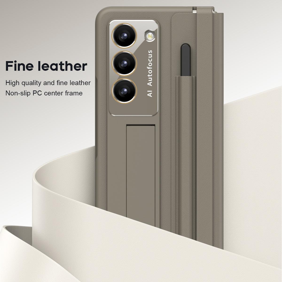 

For Samsung Galaxy Z Fold6 5G Case Hinge Protection Leather Back Cover with Front Screen Film/Stylus Black