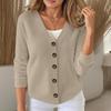 Women's Fashionable Solid Color Long Sleeved Button V-neck Casual Commuting Knitted Jacket