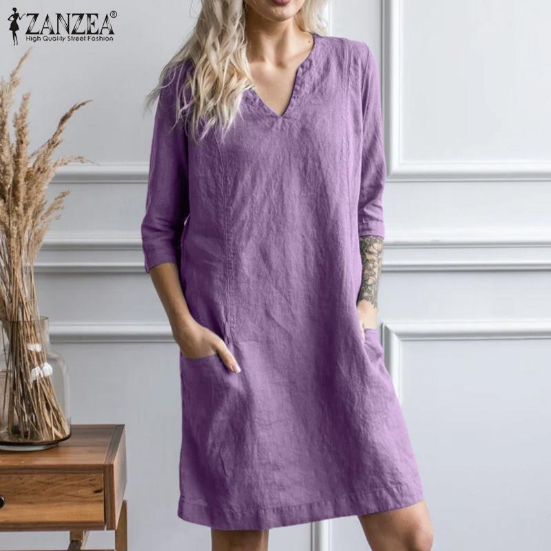 

ZANZEA Повседневное свободное летнее платье с v-образным вырезом