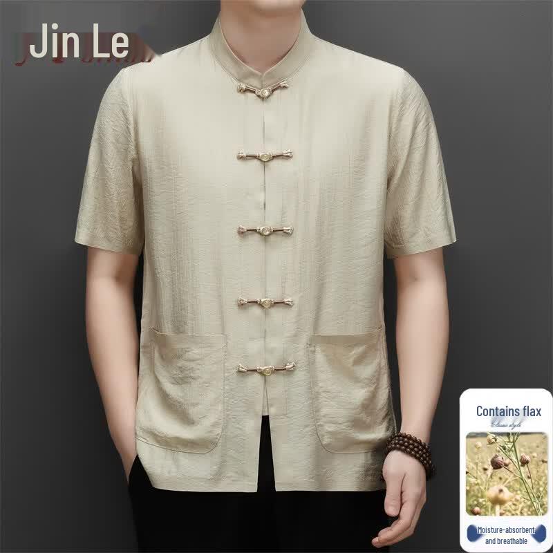 Men's Linen Blend Short Sleeve Chinese Tang Suit