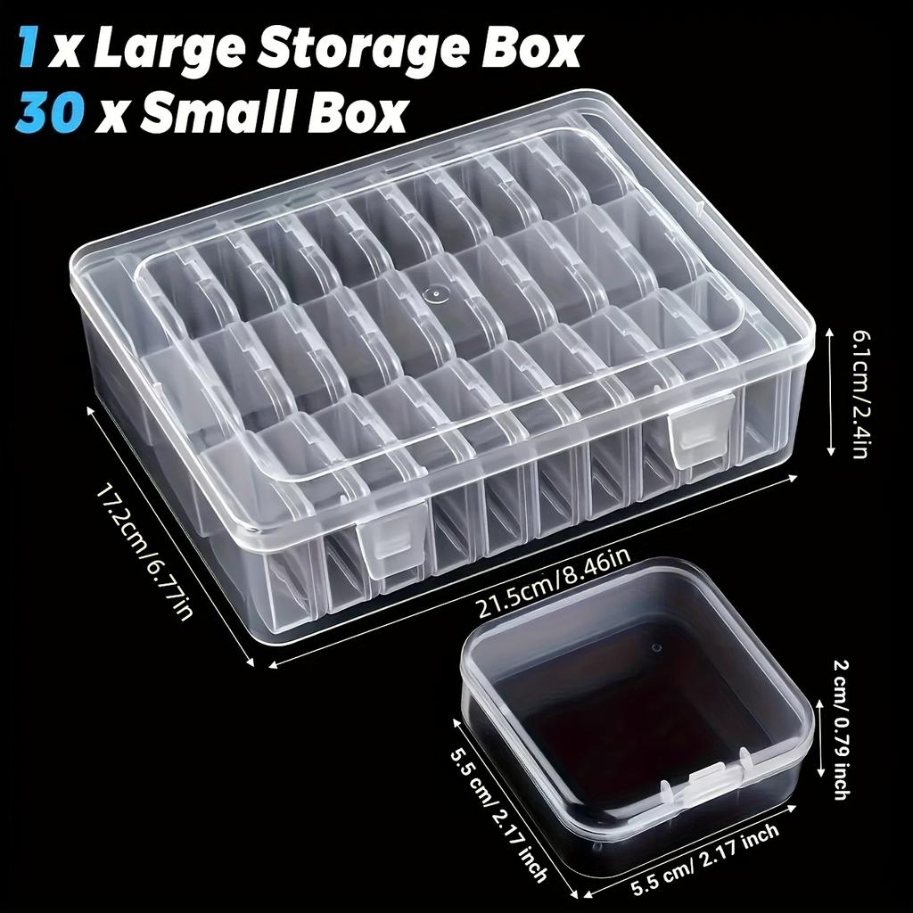 30pcs Transparent Plastic Storage Boxes for Beads, Jewelry & Crafts - Durable Organizer with Snap Closure, Removable Trays, Rectangular Shape
