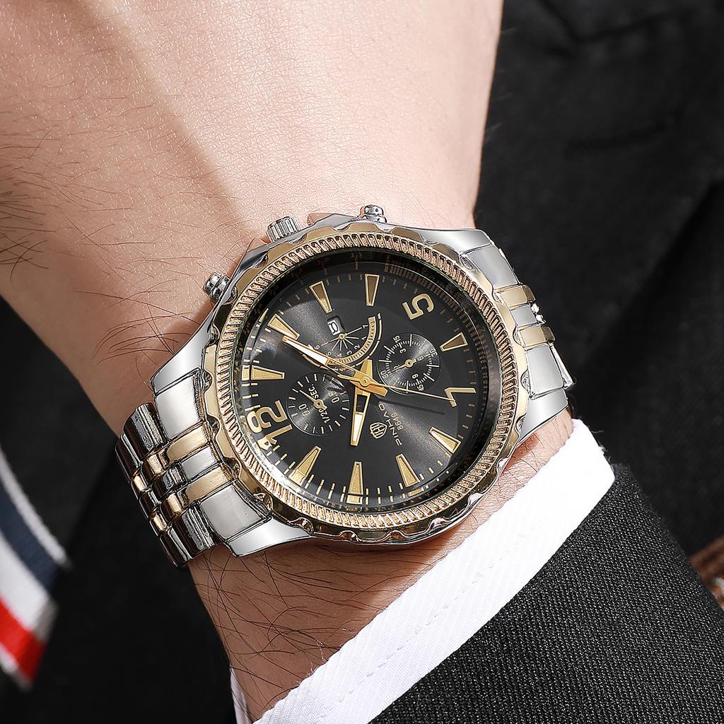 Men'S Speedmaster Business Large Dial Steel Belt Multifunctional Digital Face Calendar Waterproof Watch