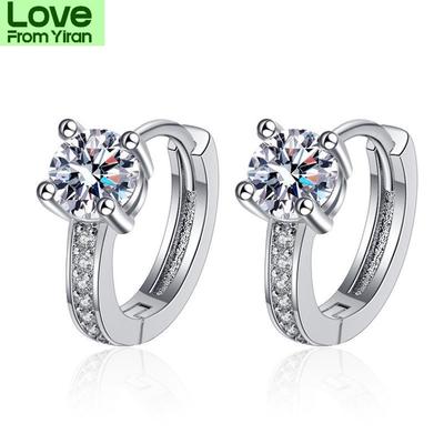 New Women Earring Ear Buckle 925 Silver Simple Micro -Inlaid Zircon Four Claws Gems Pair Piercing Hoops Earrings Festival Jewelry