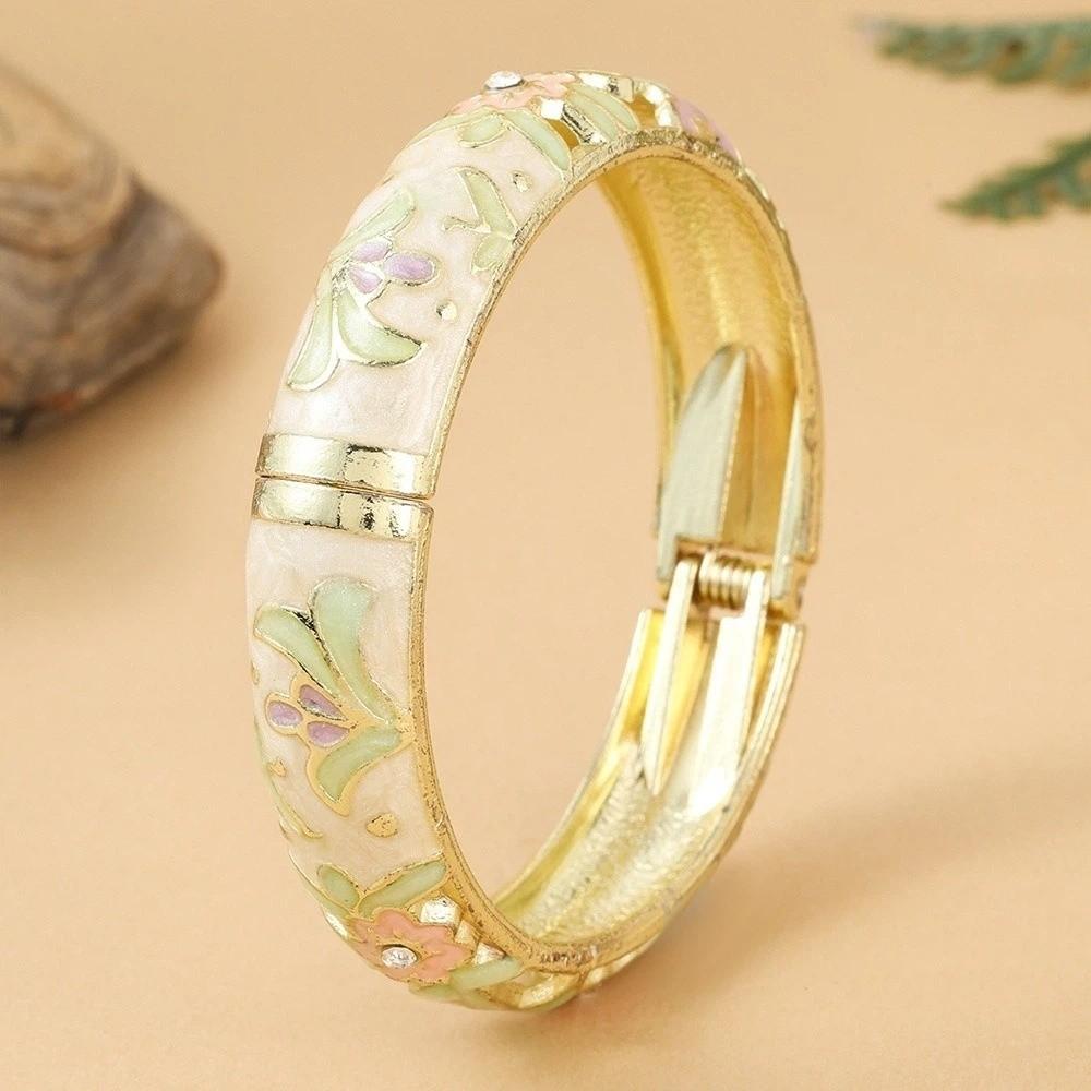 Floral Colorful Flower Bangle Enamel Women's Hand Bracelet Vintage Cloisonne Bangle  Jewelry Gifts