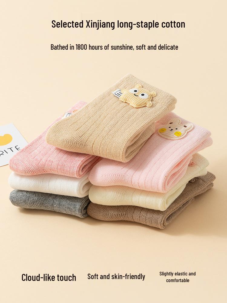 Korean Style Baby Antibacterial Mid-Calf Socks – Combed Cotton, Odor-Resistant, Newborn Spring/Autumn Collection.
