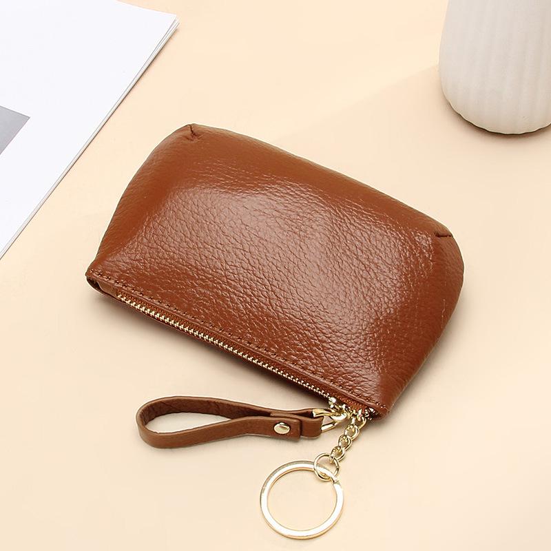 Soft Cowhide Zipper Keychain Wallet - Genuine Leather Coin Purse for Women