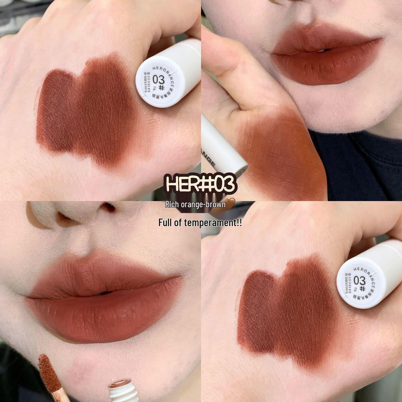 HERORANGE Матовая глиняная помада-глазурь для губ, оттенок Nude Beige, шелковистая, гладкая 2g