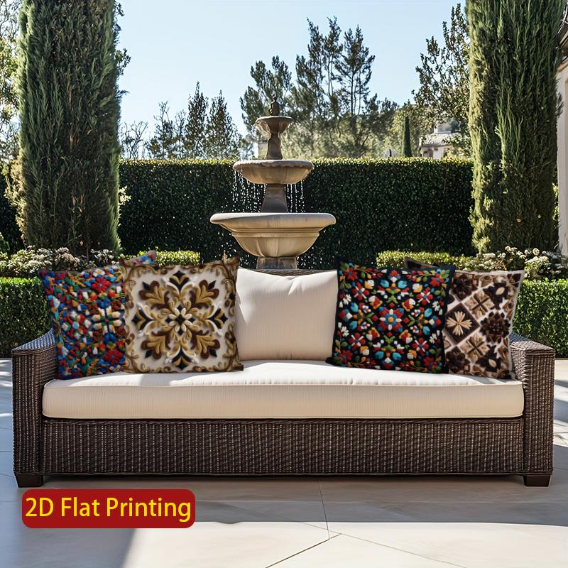 2D Colorful Floral & Geometric Patterned Pillowcases Pattern Cushion Cover Suitable For Sofa Bedroom Car Pillow Cover