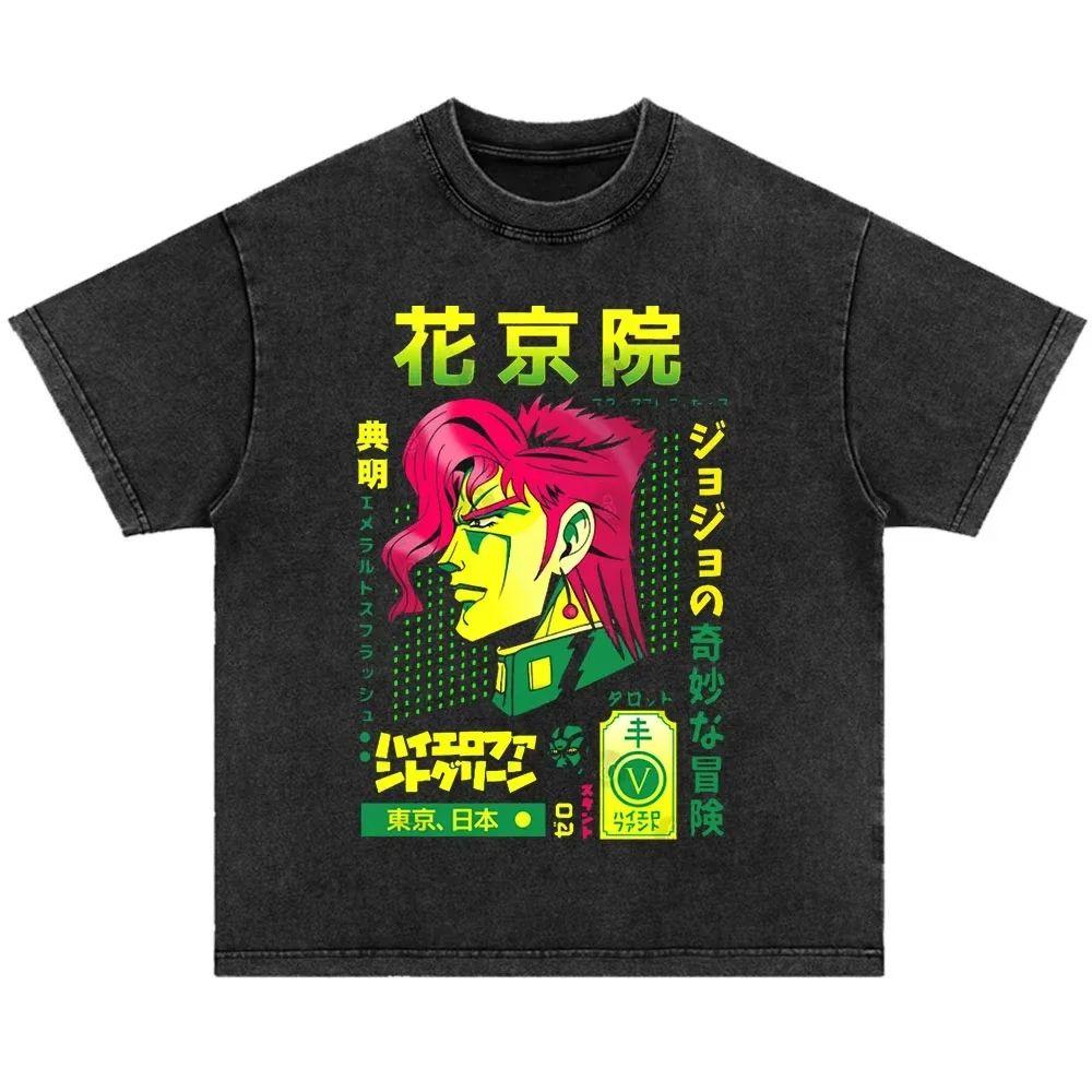 Japonské anime Jojo Bizarre Adventure Vintage prané tričko Killer Queen grafická trička Pánské Dámské Cosplay Nadměrné tričko
