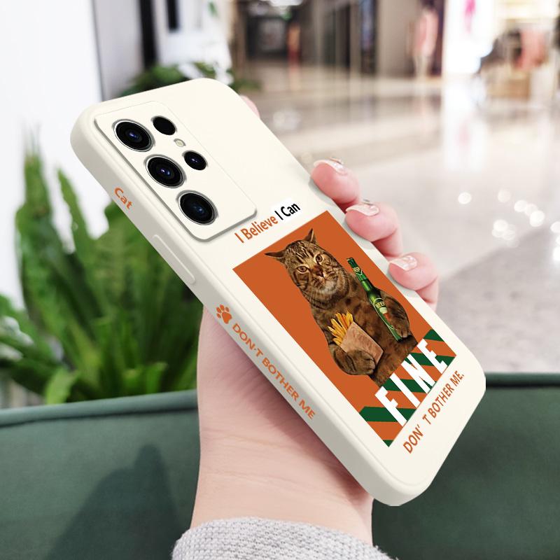 

Beer Cat Phone Case For Samsung Galaxy S25FE S24 S23 S22 S21 S20 S10 S10E Ultra Plus FE Note 20 Ultra 10 Plus Cover Galaxy S24 белый