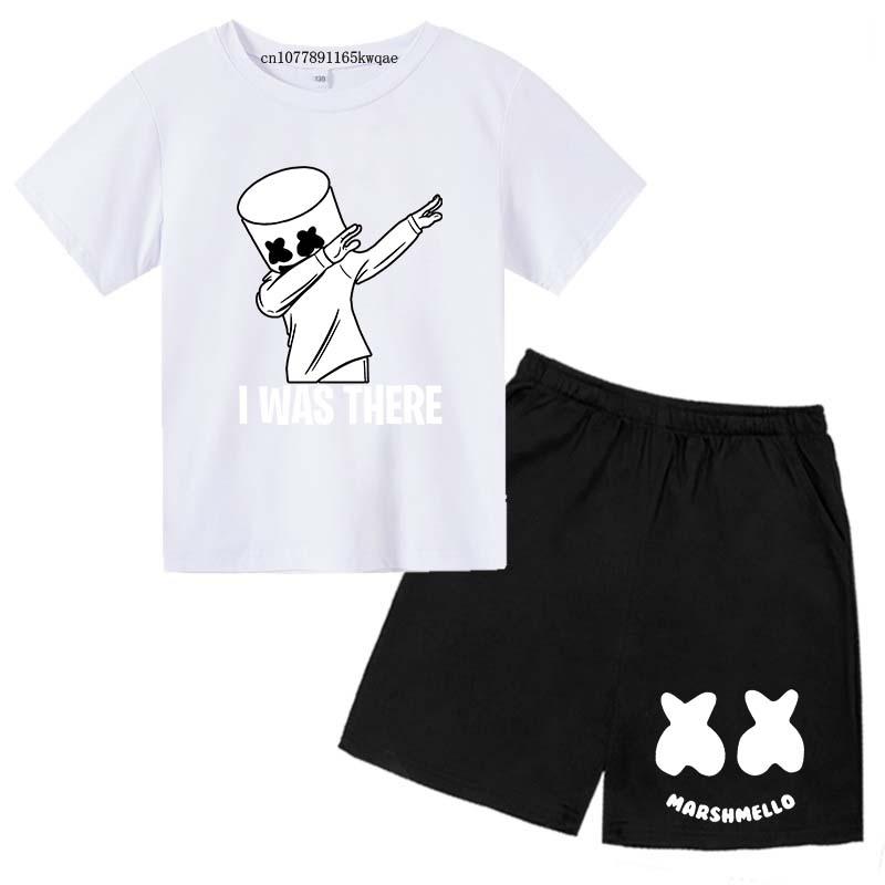 

Children s Summer New Casual DJ Print 2-Piece Set Crew Neck Breathable Short Sleeve T-Shirt and Shorts Sports Outfit 160