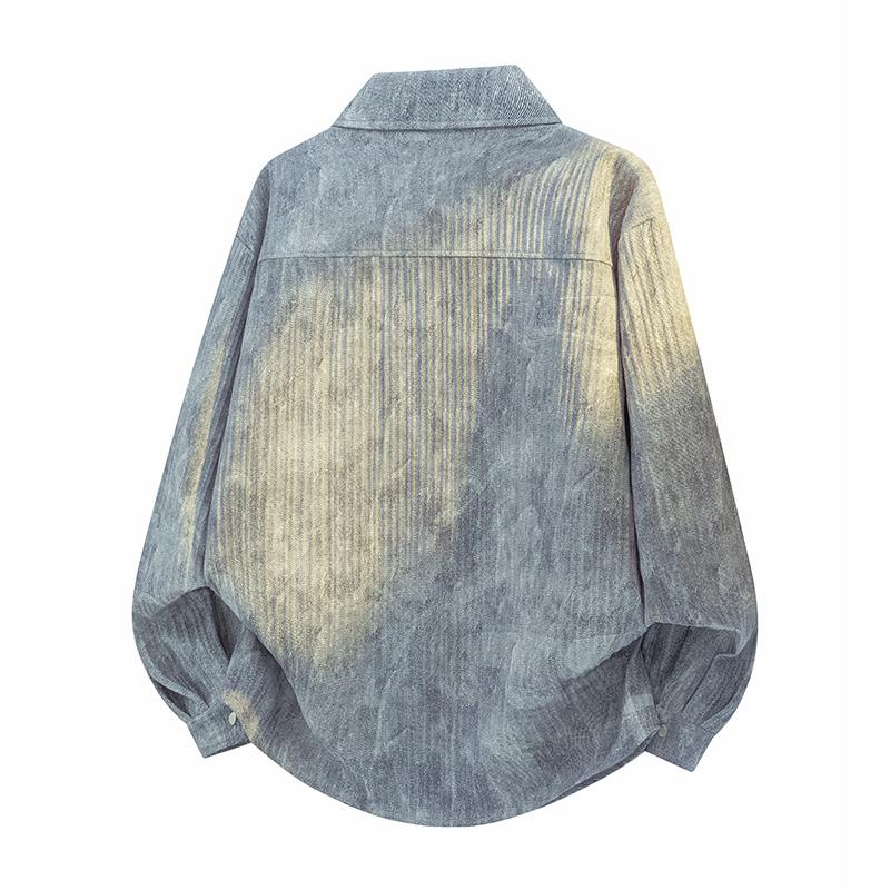 Lapel Men's Shirt Autumn New Large Size Trendy Loose Korean Style Tie-dye Casual Shirt