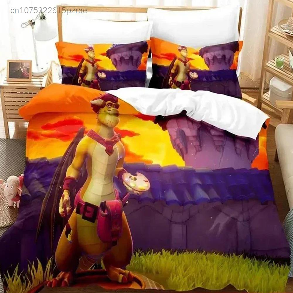 Cartoon Spyro Reignited Trilogy Bedding Set Duvet Cover Bed Set Quilt Cover Pillowcase Comforter King Queen Size Boys Adult