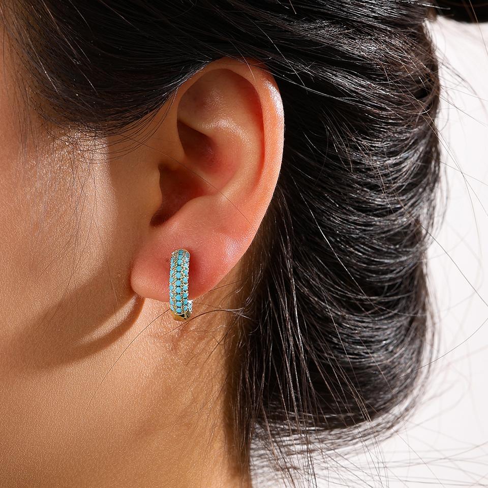 ZAKOL New Unique Design Turquoise Zircon Hoop Earrings for Women Brilliant Cubic Zirconia Luxury Party Zircon
