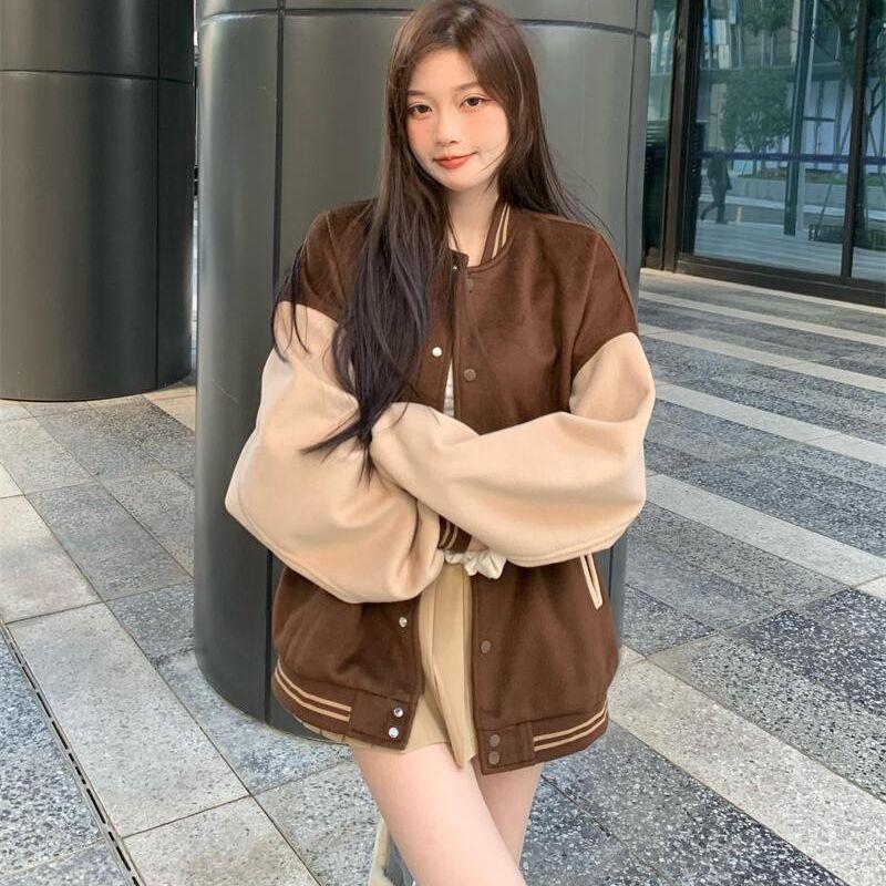 Veste de baseball pour femme, plumée et épaissie