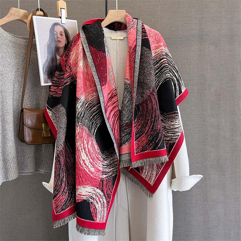 Autumn Winter Scarf Women Pashmina Shawls Wraps Cashmere Blanket Warm Thick Stoles for Lady Outdoor Bufanda  New Print