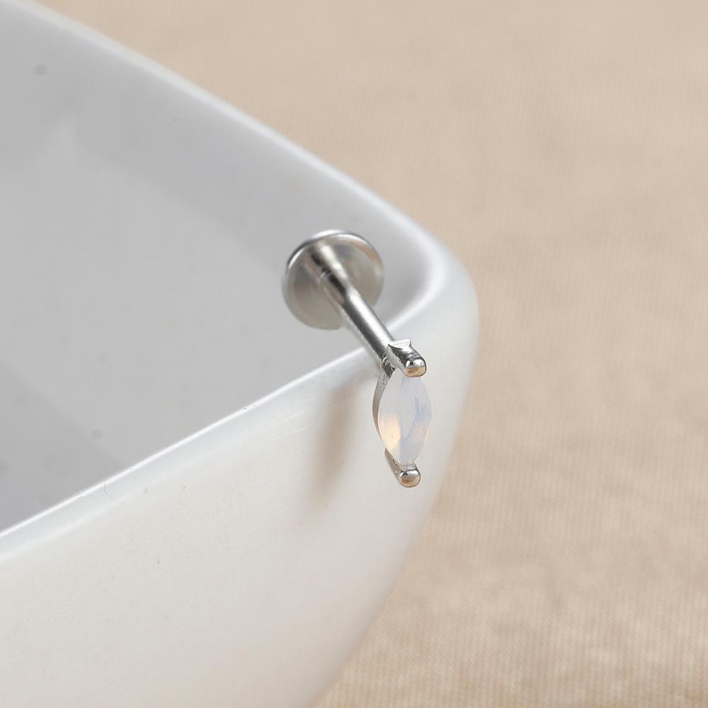 Sterling Silver Opal Threaded Cartilage Stud Earrings