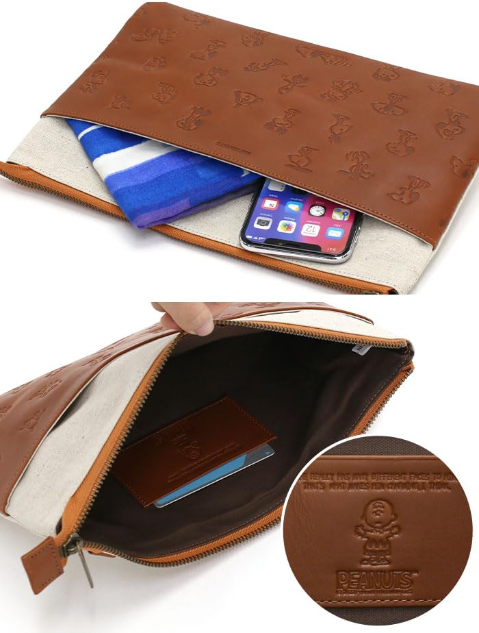 PEANUTS SHICHIENGE Genuine Leather Sacoche Briefcase Shoulder Bag Thin Crossbody Cowhide with Strap Leather SNOOPY Peanuts Snoopy SHICHIHENGE