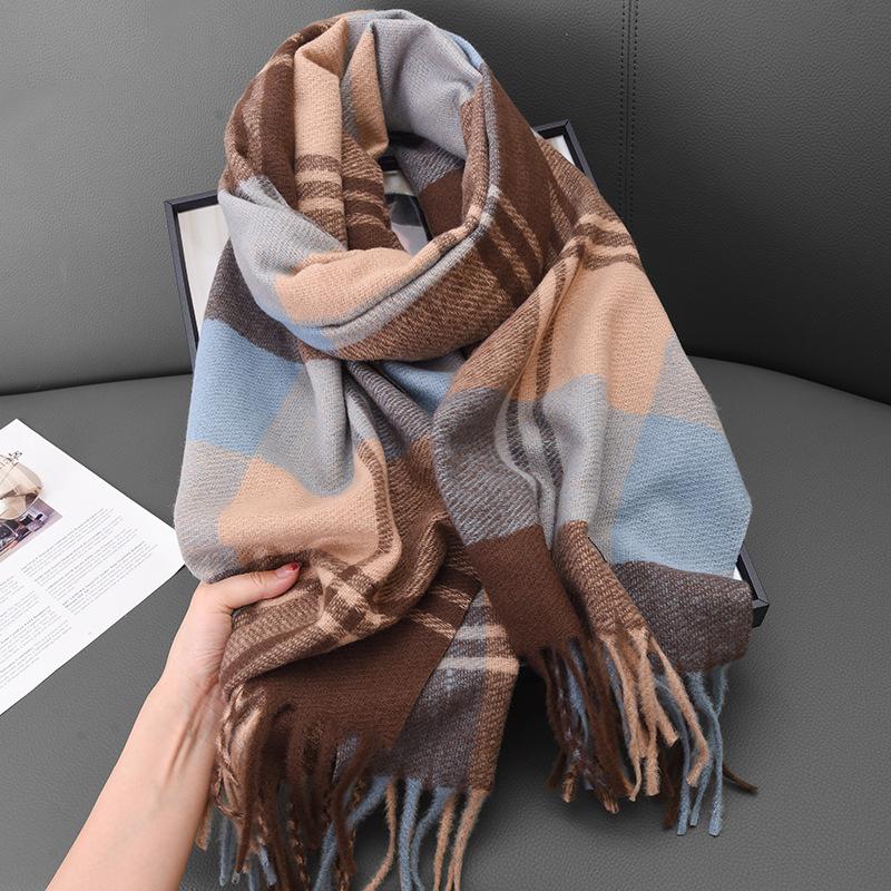 Women's Striped Plaid Imitation Cashmere Scarf - Warm, Thick for Autumn & Winter