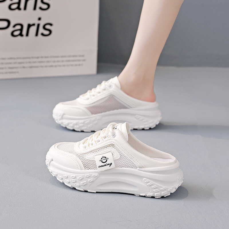 Casual half-drag women's shoes summer wear one pedal lazy shoes sports shoes 2025 new mesh cool slippers