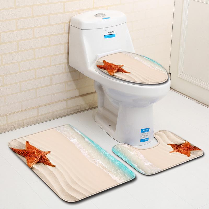 Beach Bathroom Three-Piece Floor Mat Doormat Bathroom Carpet
