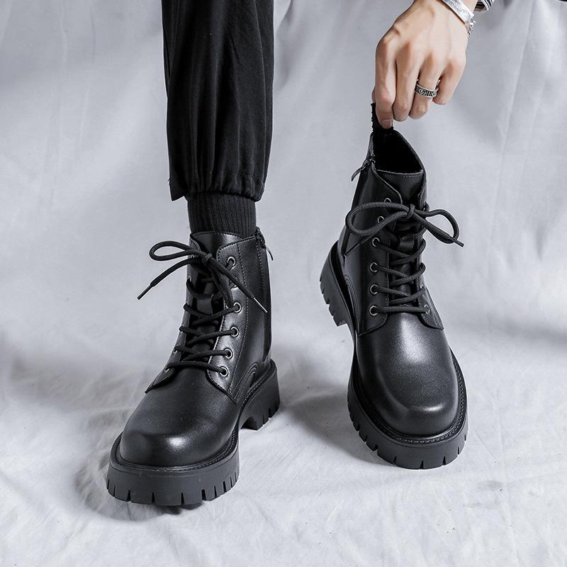 Pánské britské ležérní vysoké kožené boty Martin s bočním zipem, silnou podrážkou, styl 96116-R