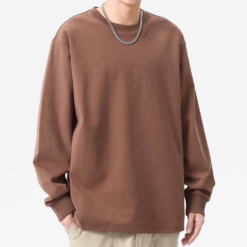 

Осенняя подростковая футболка с длинными рукавами, мужская, высокого класса, с круглым вырезом, модный бренд, американская однотонная рубашка, свитер 4XL кофейный
