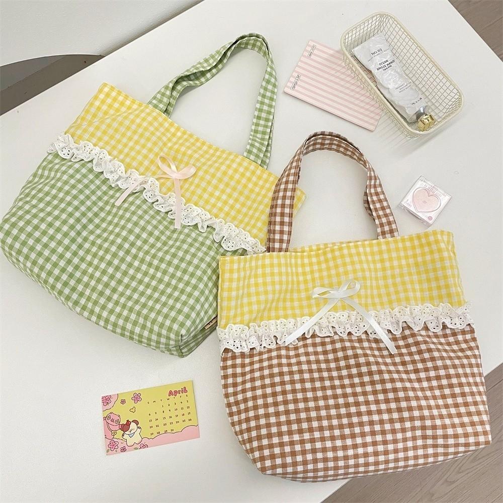 New Canvas Material Splice Lace Handbag Splice Lace Design Large Capacity Tote Bag Lightweight Snack Bag Commute