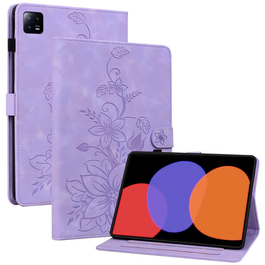 For Xiaomi Pad 6/Pad 6 Pro Case Stand PU Leather Card Holder Tablet Cover Lily Flower Design