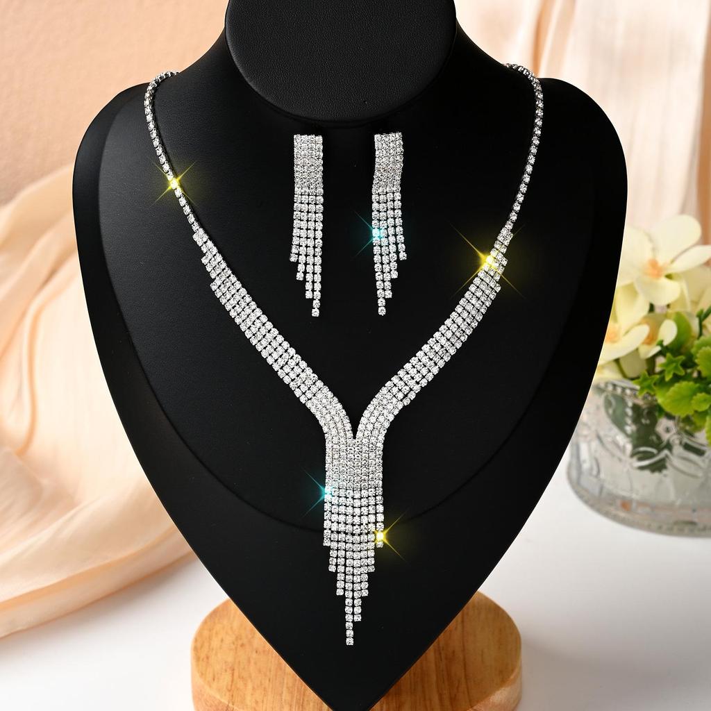 Funkelndes Strass- & Zirkon-Braut-Halsketten- und Ohrring-Set - Elegante Hochzeitsaccessoires