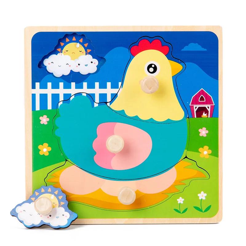 Montessori Baby Spielzeug 3D Holzpuzzles Kinder Handkratzbrett Puzzle Kinder Frühes Lernen Bildung Obst Kognitives Spielzeug