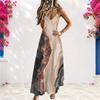 Women Plus Size Off Shoulder V Neck Strappy Sleeveless Printed A Line Maxi Dress
