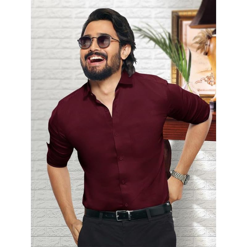 Pinkmint Shirt For Men Cotton Spraed Collar Long Sleeve Casual Shirt Formal Shirt Regular Fit Shirt