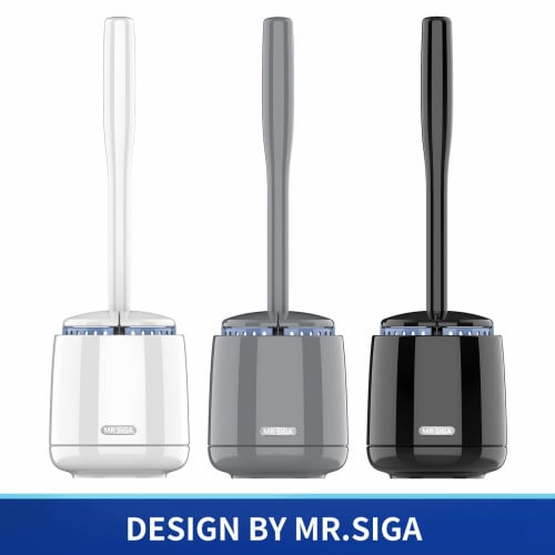 MR.SIGA Toilet Brush with Storage Case, Sturdy Handle and Durable Bristles for Bathroom Cleaning, White, 1 Set