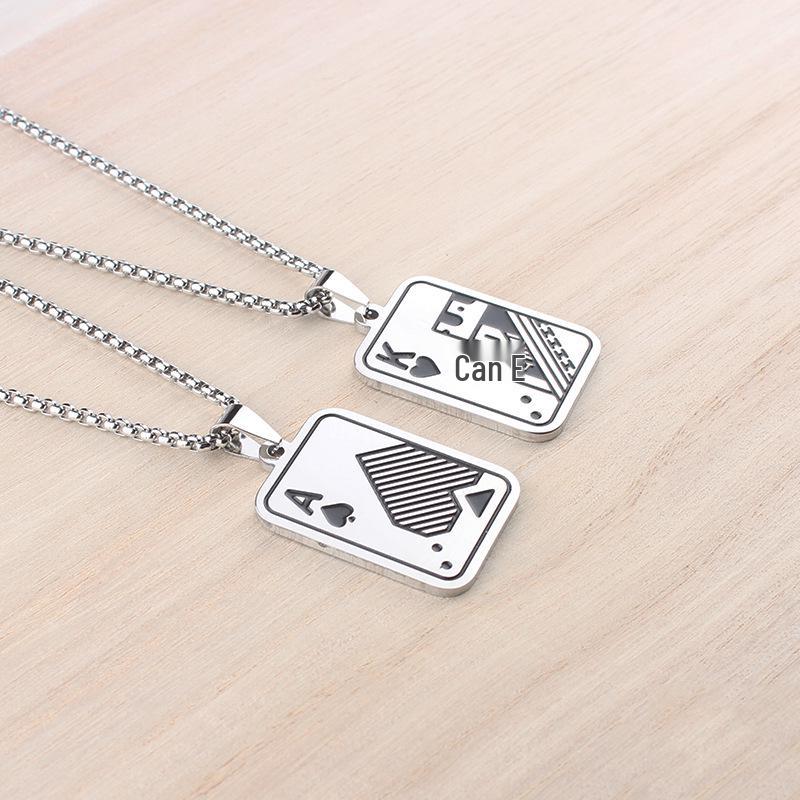 Men's Spade Pendant Necklace: Stainless Steel, Hip Hop Style, Hoodie Chain, Couple Accessories.
