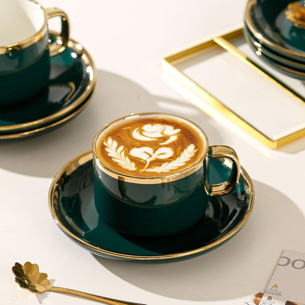 Ensemble de Tasses à Café Délicates Style Européen Petite Tasse de Luxe Célébrité Internet Tasse en Céramique Ménagère Soucoupe Thé de l'Après-midi Style Ins Moderne