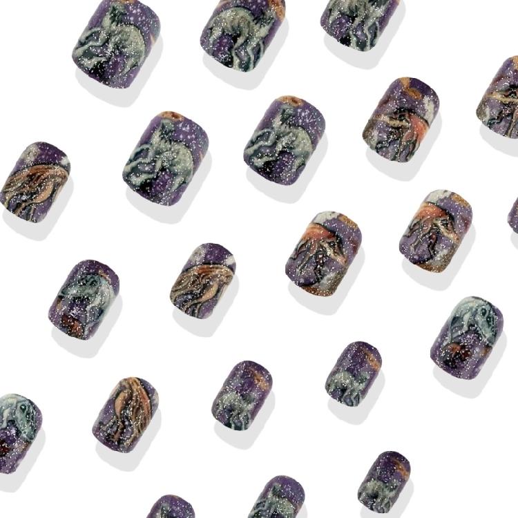 24Pcs Short Square Press on Nail Glitters Dinosaur Stick On Nail Full Cover Artificial Nail for Festive Gatherings